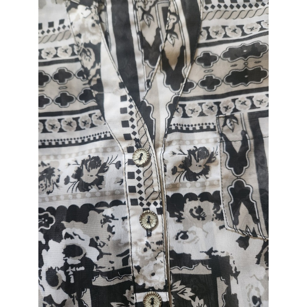 Eyeshadow Womens Black White Floral Tile Print Sleeveless Chiffon Blouse Large - Picture 6 of 9